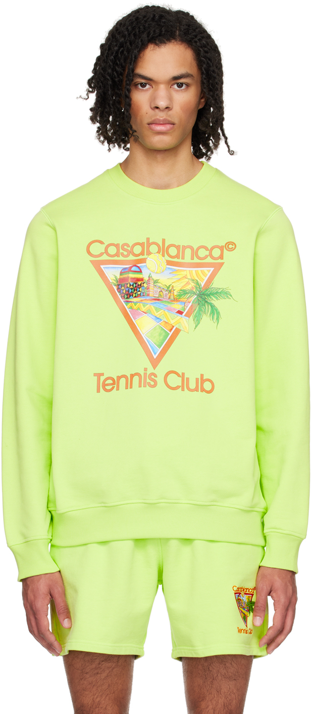 Shop Casablanca Green 'afro Cubism Tennis Club' Sweatshirt In Pale Green