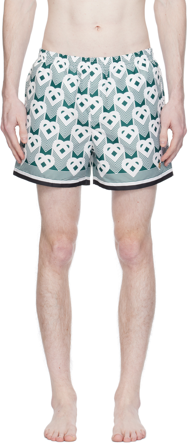 Green & White Heart Monogram Swim Shorts