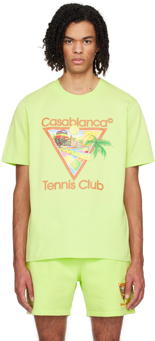 Shop Casablanca Green 'afro Cubism Tennis Club' T-shirt