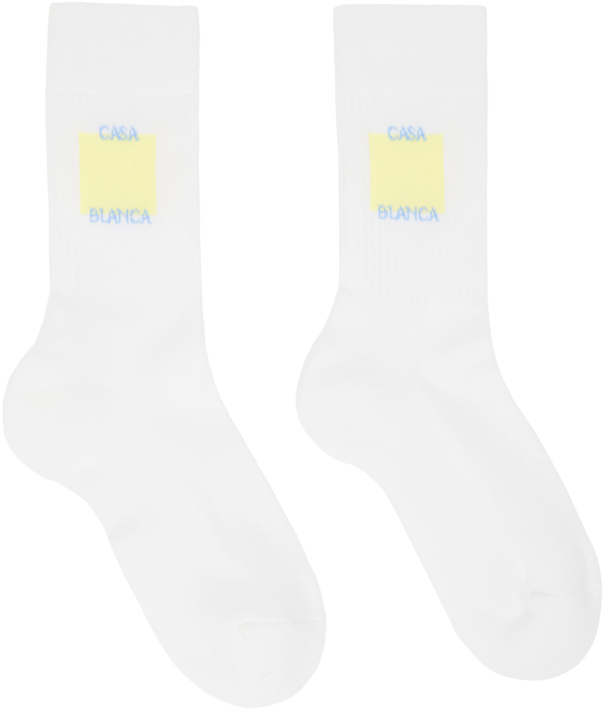 Shop Casablanca White & Yellow Casa Logo Socks In Casa Logo Yellow