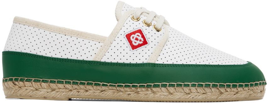 Casablanca White & Green Perforated Leather Classic Espadrilles In White/ Green