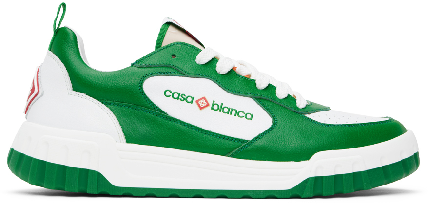 Shop Casablanca Green & White 'the Court' Sneakers In Green/ White