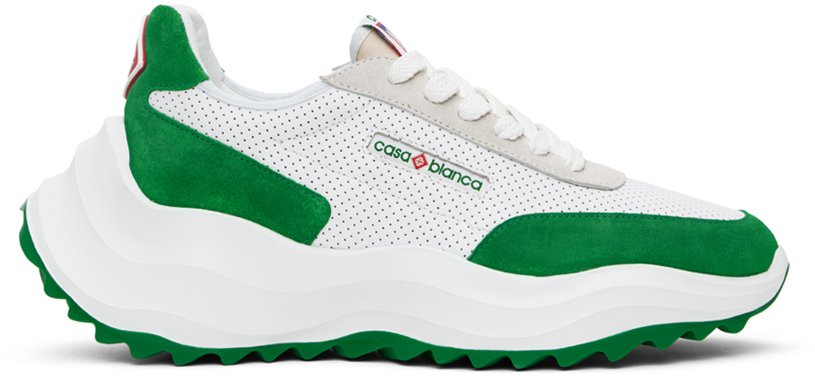 Shop Casablanca Green & White Atlantis Sneakers In White/ Green