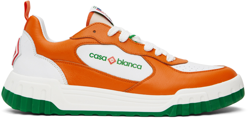 Shop Casablanca Orange & White 'the Court' Sneakers In Orange/ White
