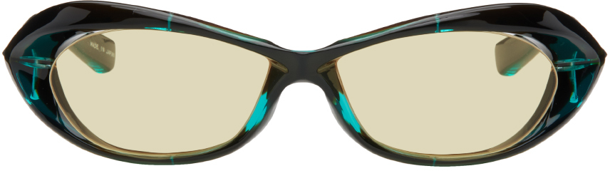 SSENSE Exclusive Black & Green Wraparound Sunglasses