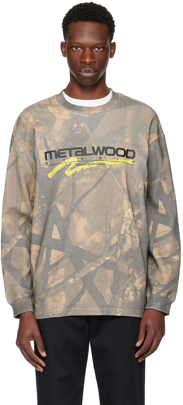 Metalwood Studio Ssense Exclusive Gray Long Sleeve T-shirt In Hi-vis Real Leaf Cam
