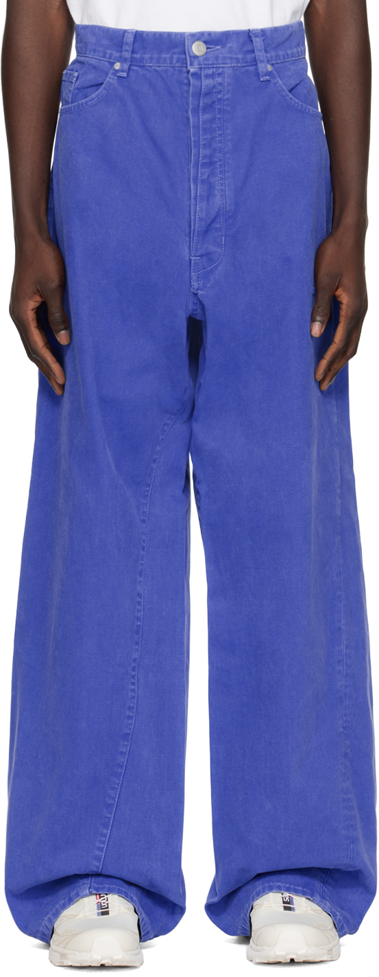 Shop B1archive Blue Wide Leg 5 Pocket Jeans In Canvas Surf The Web