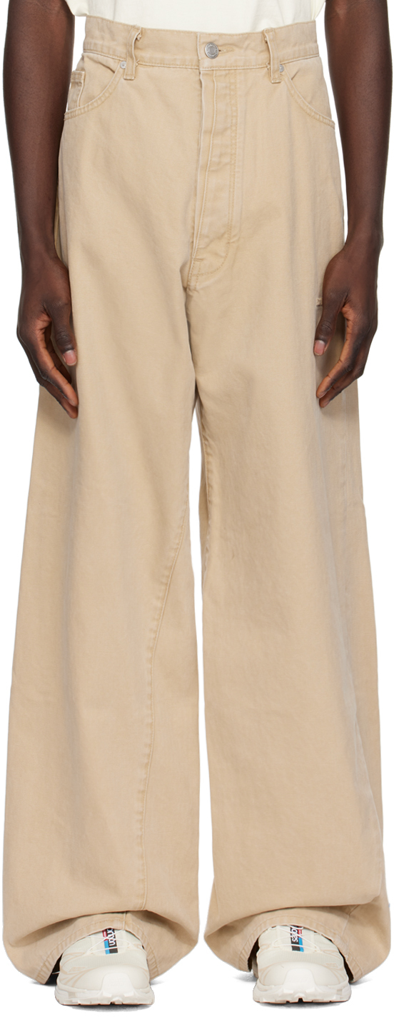 Shop B1archive Khaki Wide Leg 5 Pocket Jeans In Canvas Khaki