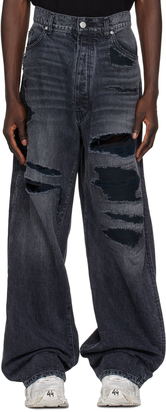 Shop B1archive Black Wide Leg 5 Pocket Jeans In Black #b51 Repair