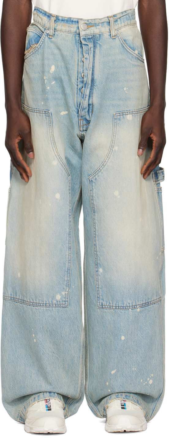 Shop B1archive Blue Paneled Jeans In Wash #b35 Vintage