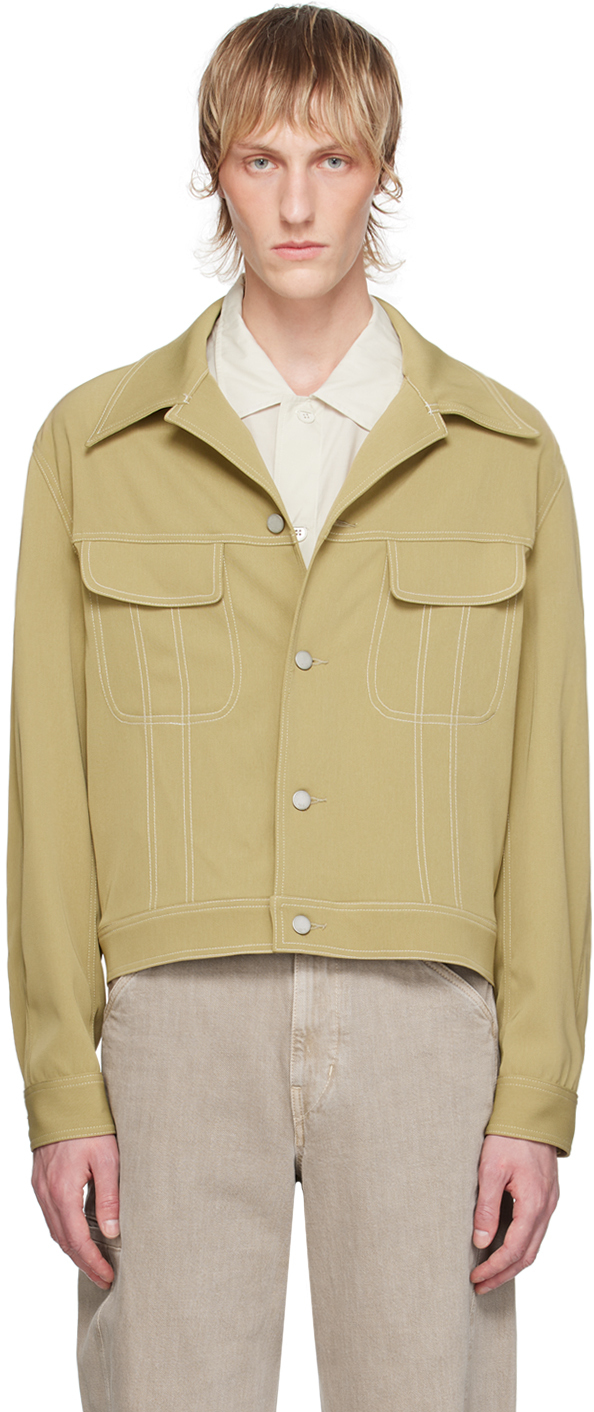 Shop Yoke Beige Button Jacket In Sand Yellow