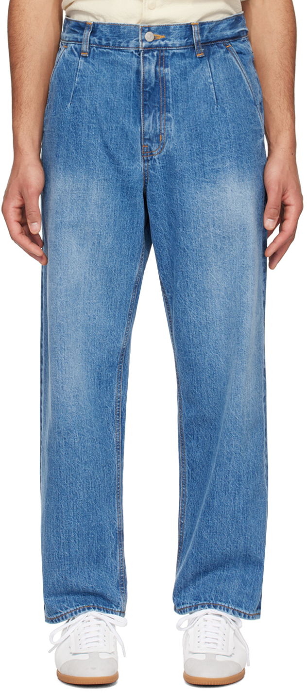 Shop Document Blue Five-pocket Jeans In Indigo