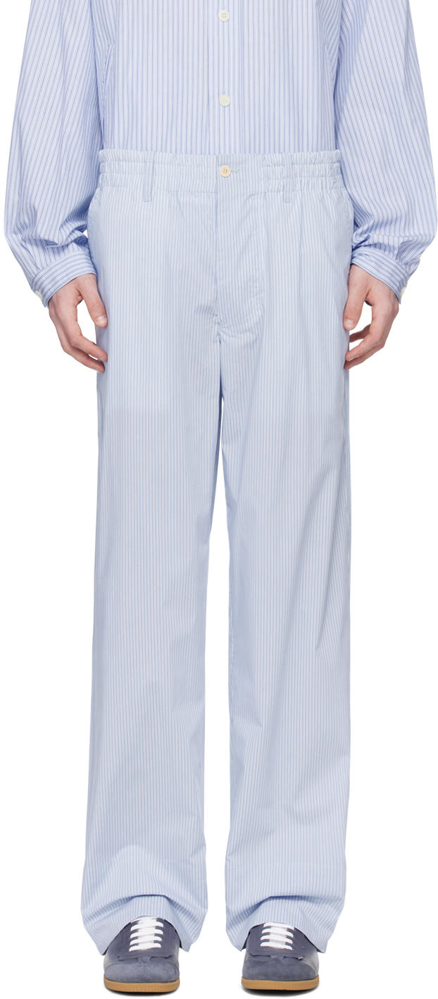 Shop Document Blue Striped Trousers In Blue (stripe)