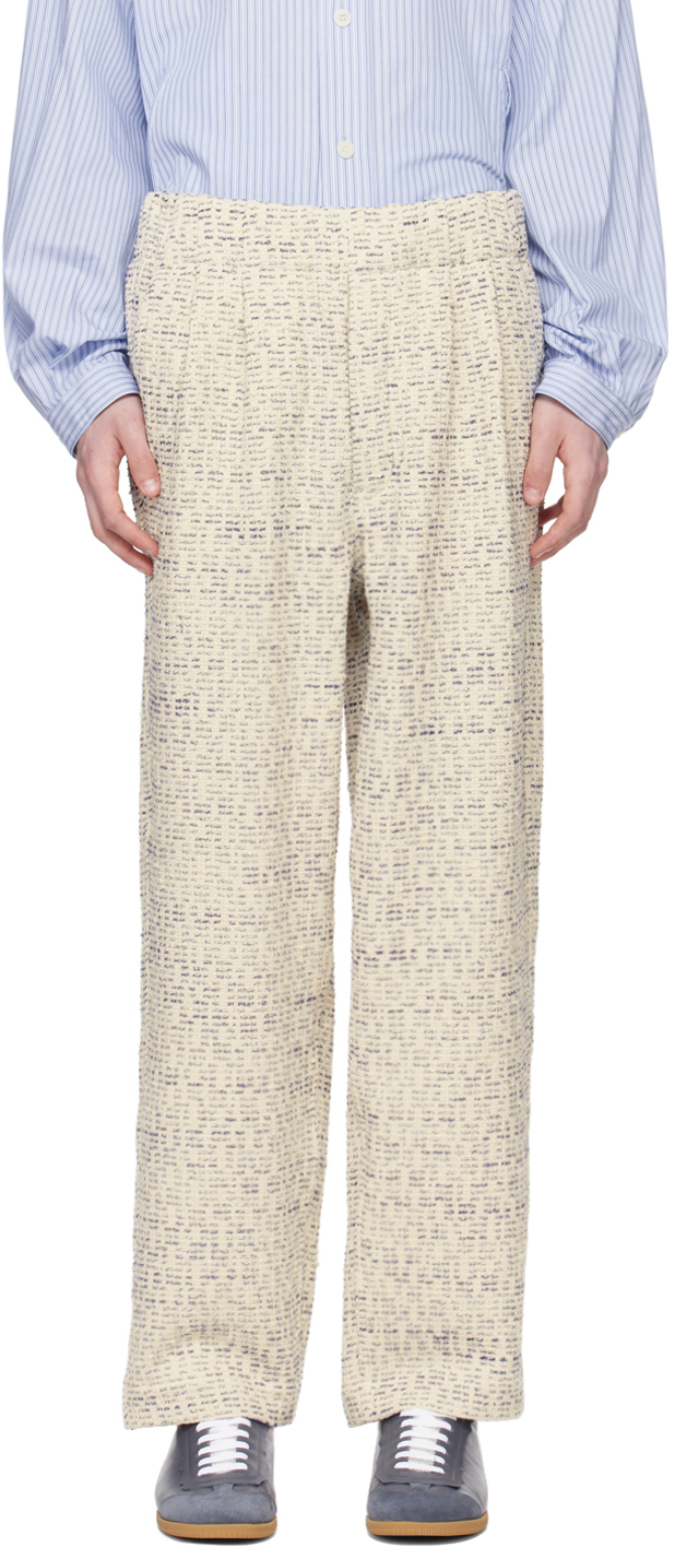 Gray Wool Cotton Tucked Easy Trousers