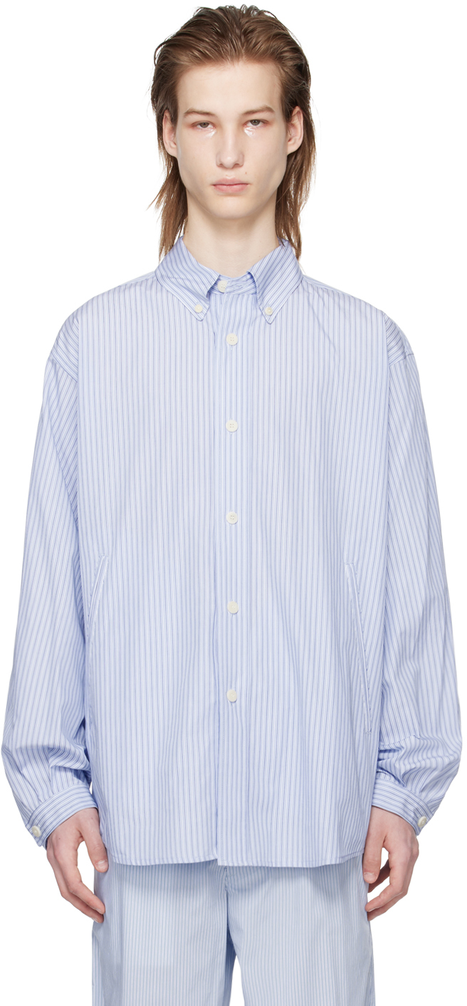 Shop Document Blue 40's Shirt In Blue (stripe)
