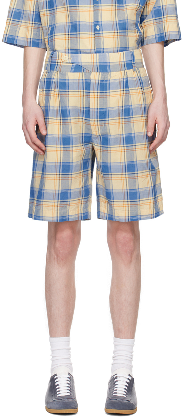 Shop Document Blue & Beige Check Shorts In Blue Check