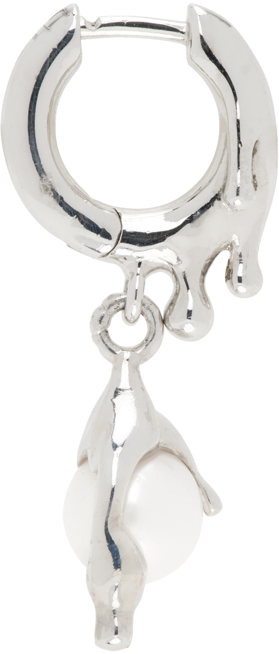 Shop Alan Crocetti Silver Nano Pearl Melt Single Earring In Rhodium Vermeil