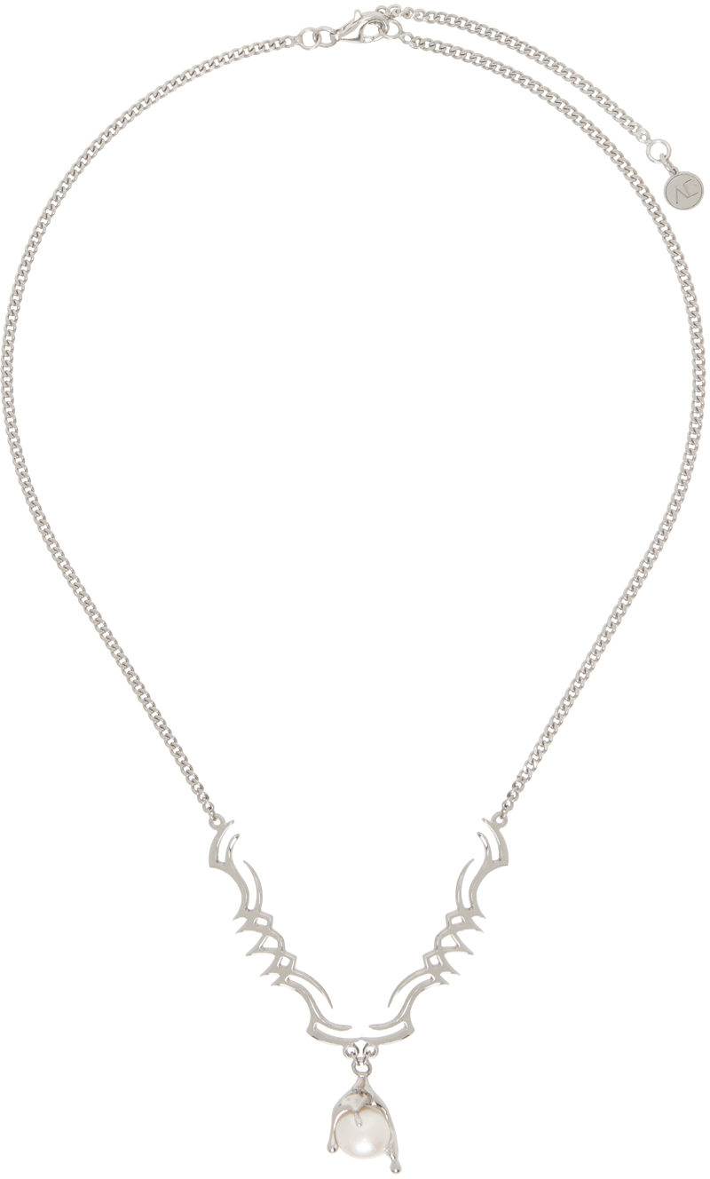 Shop Alan Crocetti Silver Nano Pearl Melt Necklace In Rhodium Vermeil