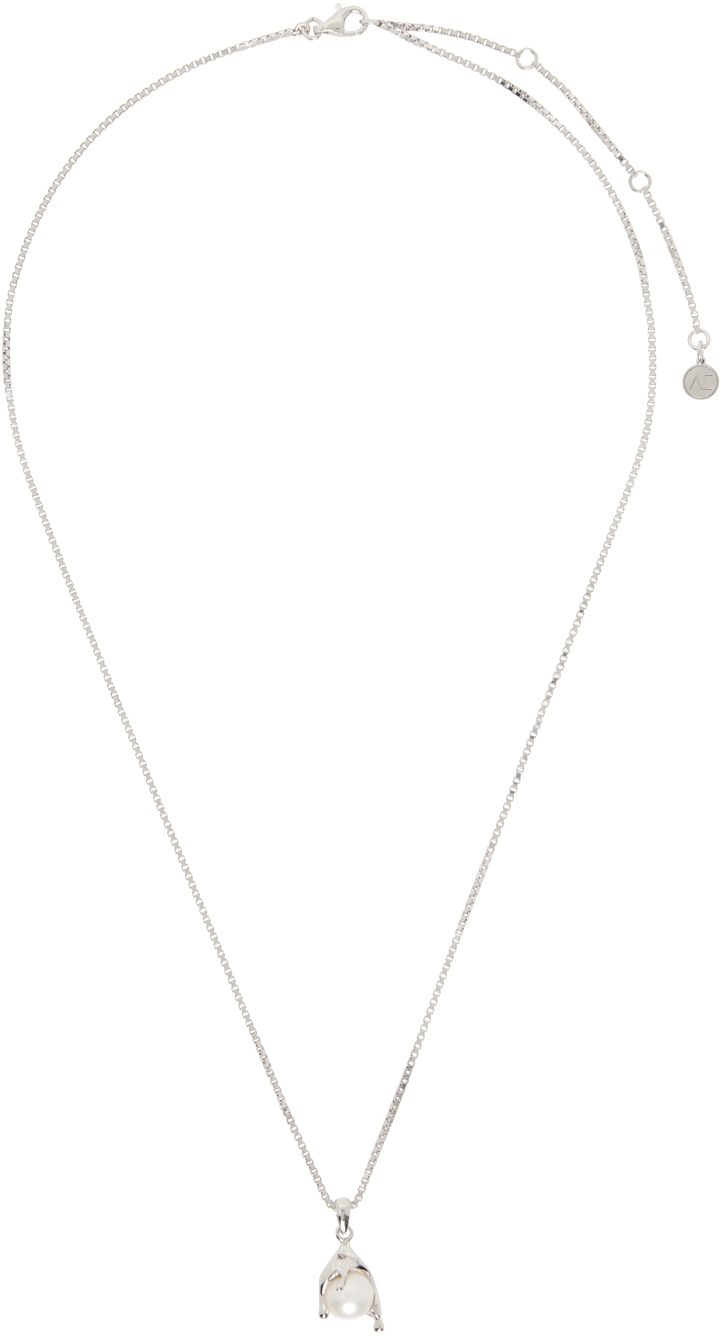 Shop Alan Crocetti Silver Nano Pearl Melt Necklace In Rhodium Vermeil