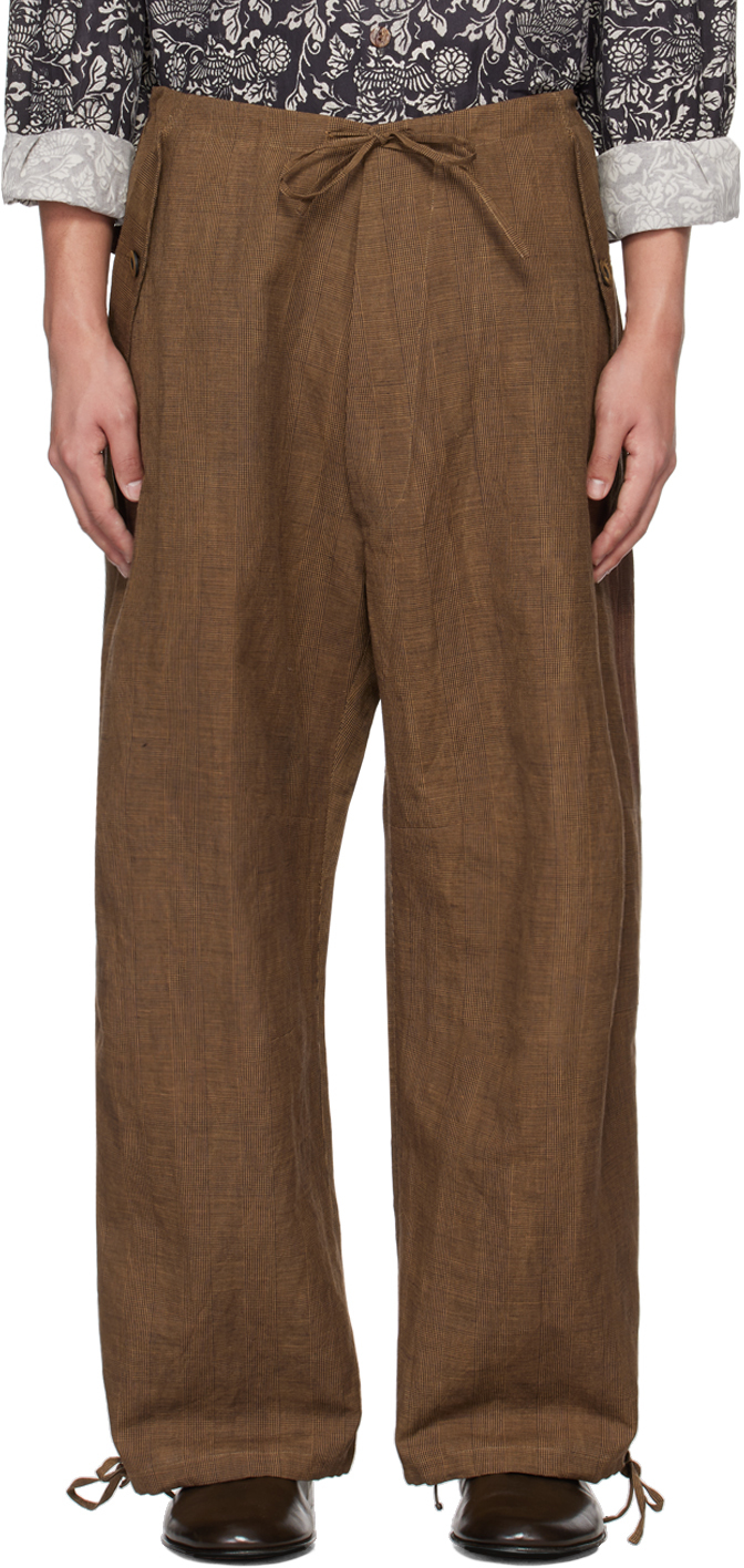 Shop Aviva Jifei Xue Brown Drawstring Trousers In Ss24-pp-kgc