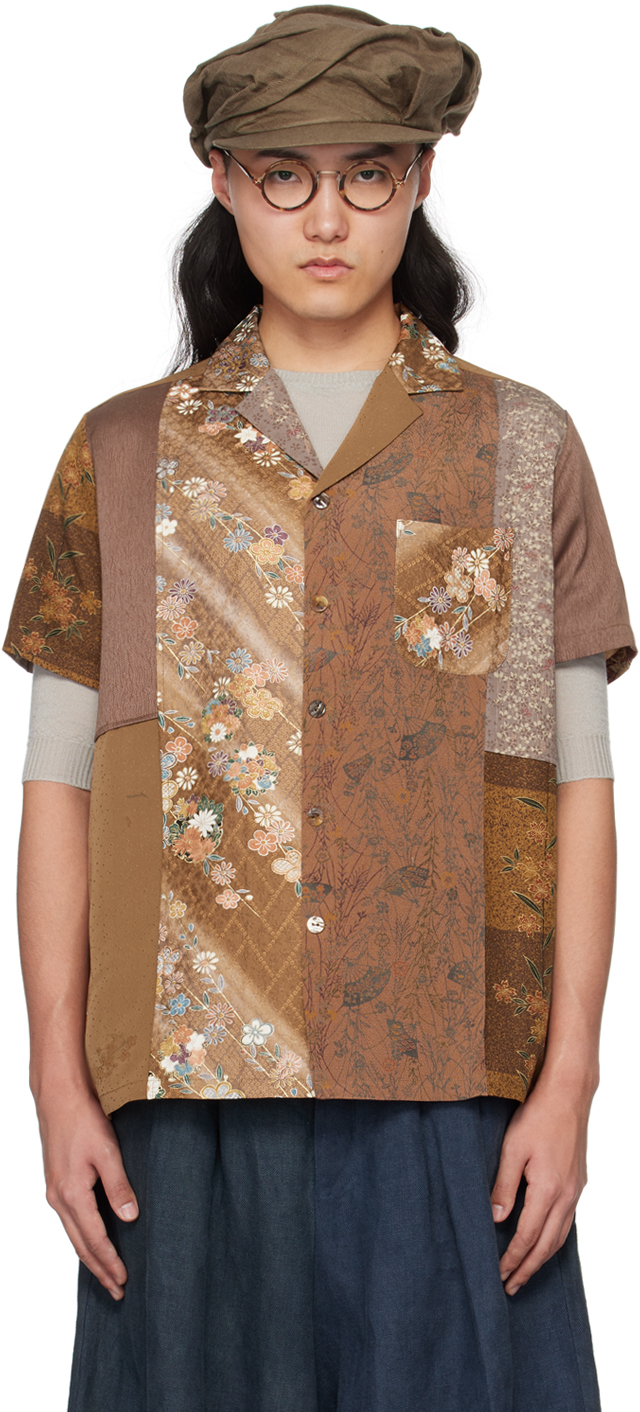 Shop Aviva Jifei Xue Brown Patchwork Shirt In Co-kpss-br