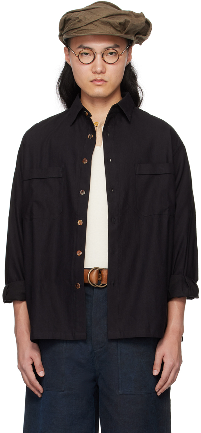 Shop Aviva Jifei Xue Black Double Pocket Shirt In Ss24-dps-blk