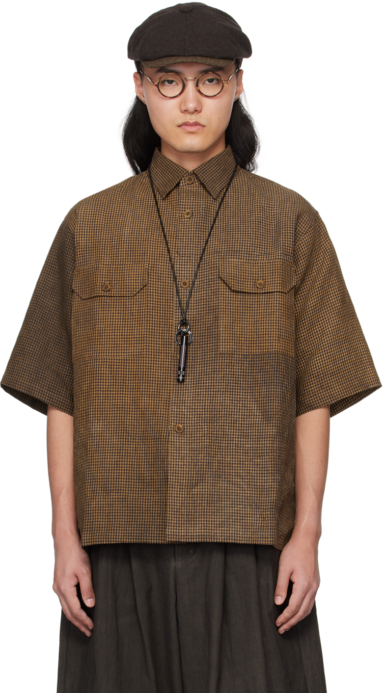 Shop Aviva Jifei Xue Brown Gingham Shirt In Ss24-sscs-kg