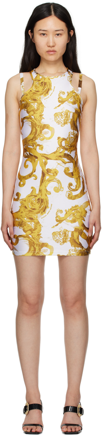 Versace Jeans Couture White Printed Minidress In Eg03 White/gold
