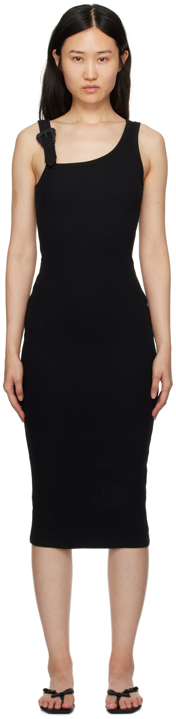Shop Versace Jeans Couture Black Buckle Midi Dress In E899 Black