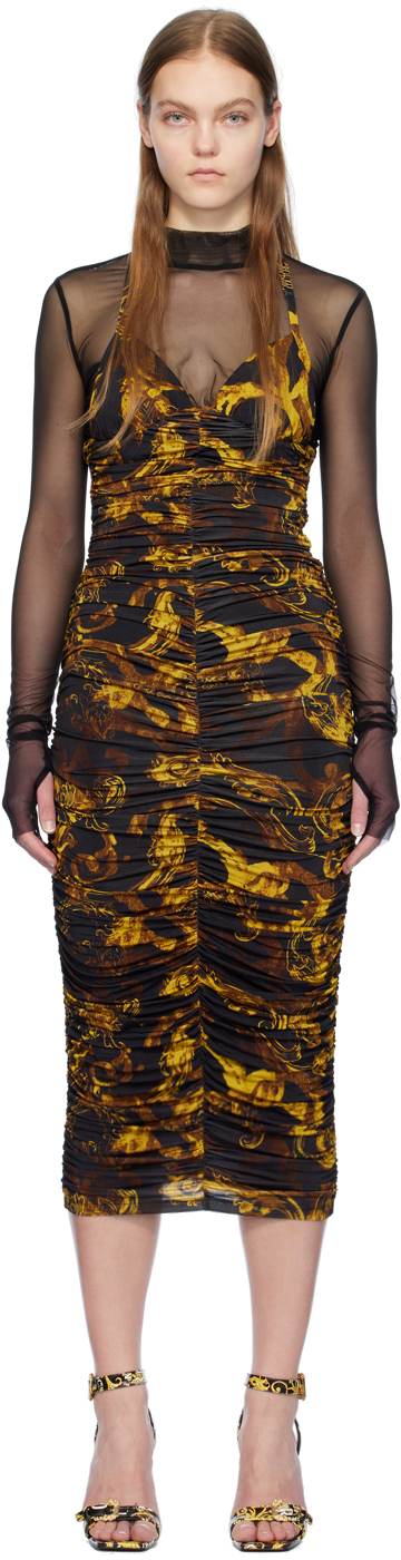 VERSACE JEANS COUTURE Women's Midi Dress Print Couture Gold Model