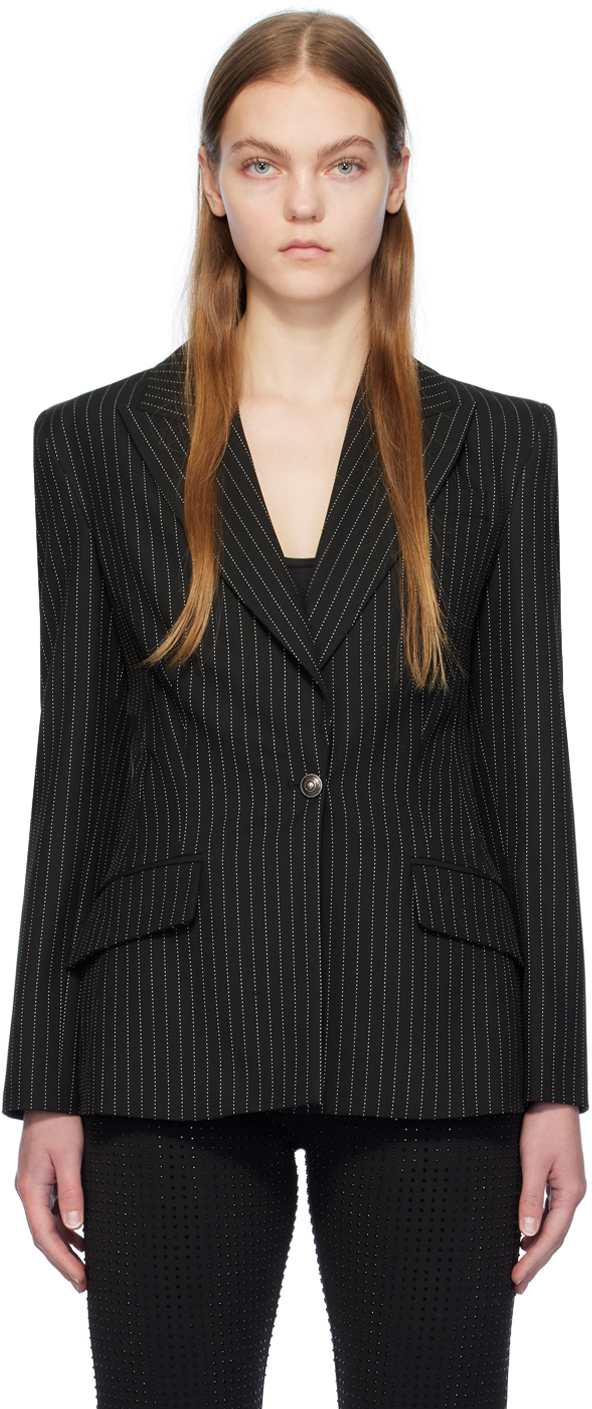 Shop Versace Jeans Couture Black Pinstripe Blazer In E899 Black