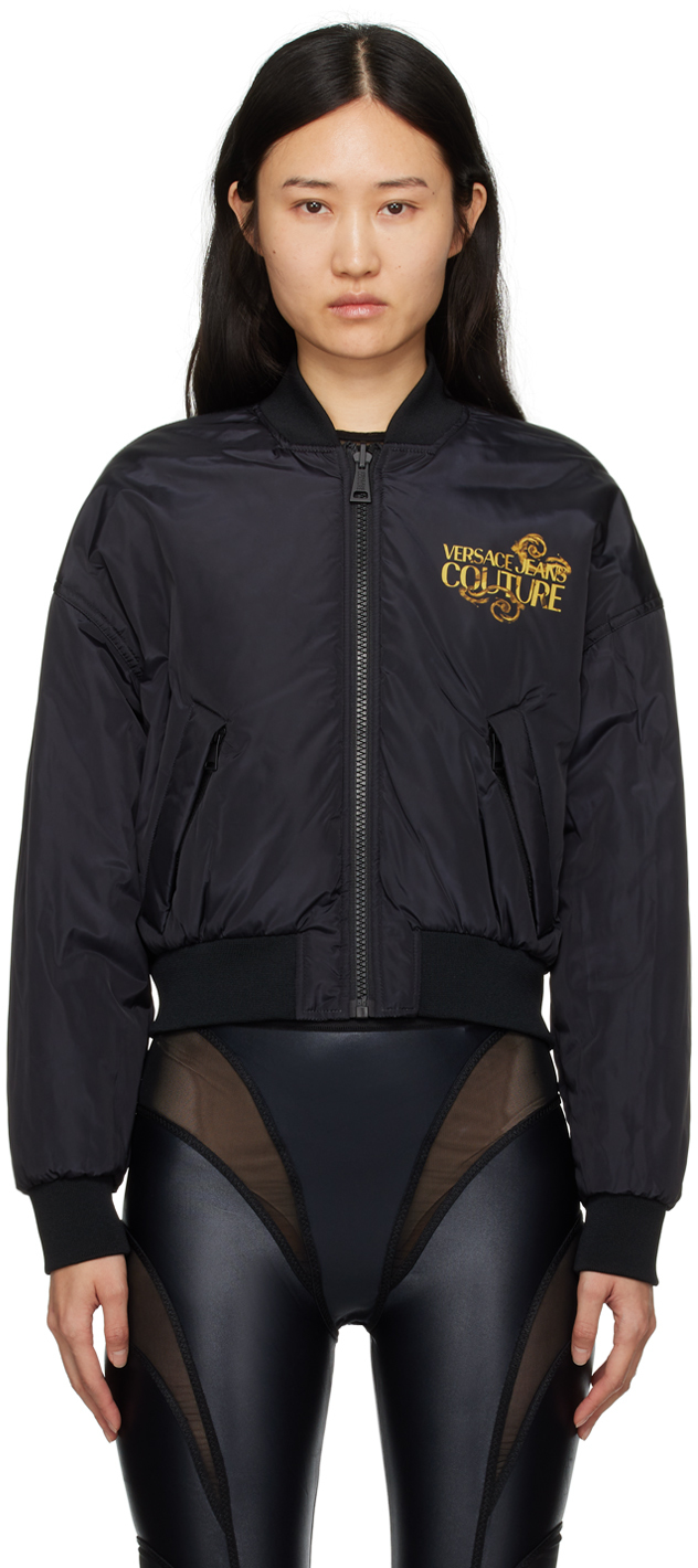 Versace Jeans Couture Black Padded Reversible Bomber Jacket In Eg89 Black/gold