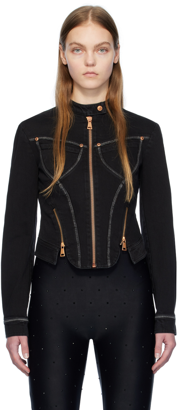 Shop Versace Jeans Couture Black Faded Denim Jacket In E909 Black Black