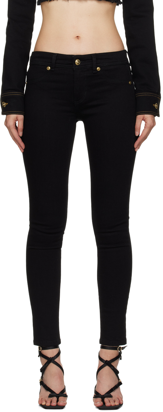 Versace Jeans Couture: Black Cutout Tape Leggings