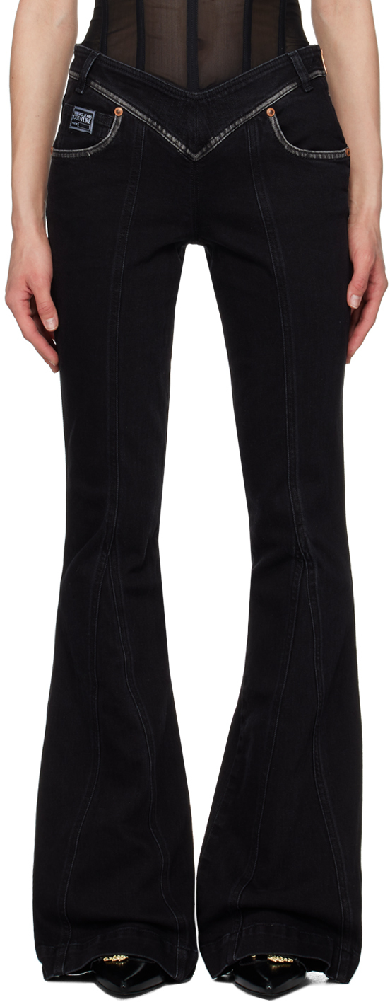 Versace Jeans Couture Black Flared Jeans In E909 Black Black