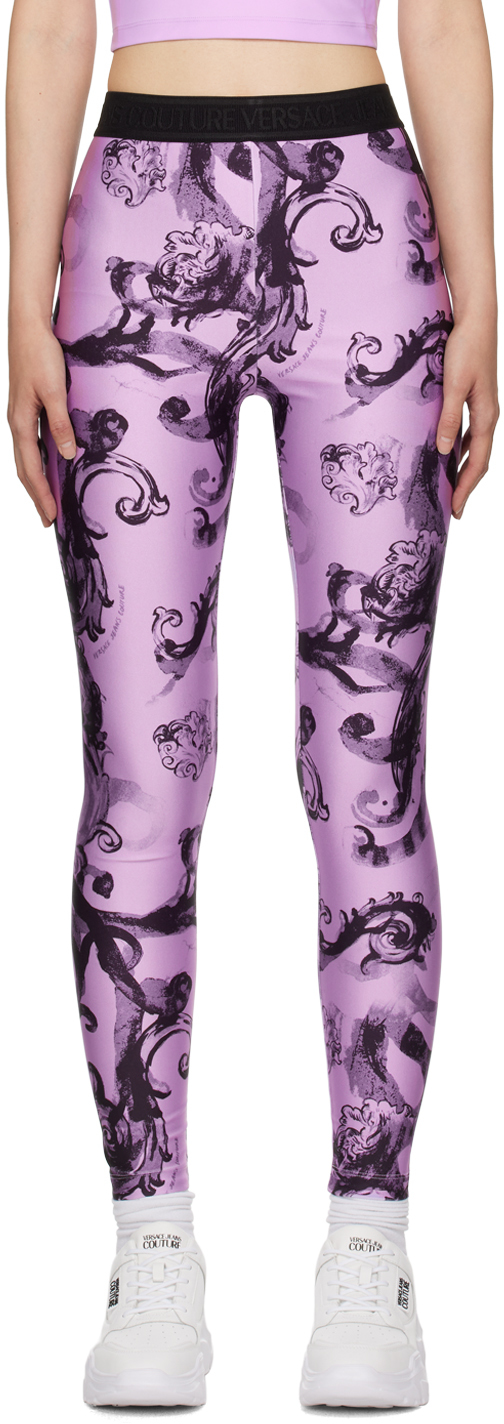 Versace Jeans Couture Purple Printed Leggings In E320 Lilac