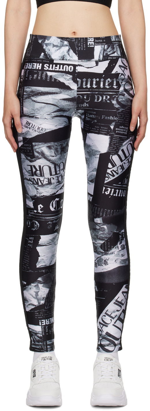 Black Jacquard Leggings by Versace Jeans Couture on Sale