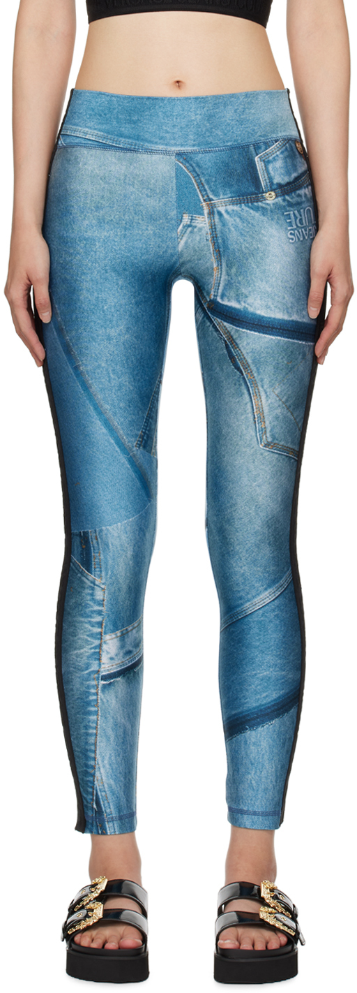 Versace Jeans Couture Blue Trompe L'œil Leggings In E261 Bonnie Light Bl