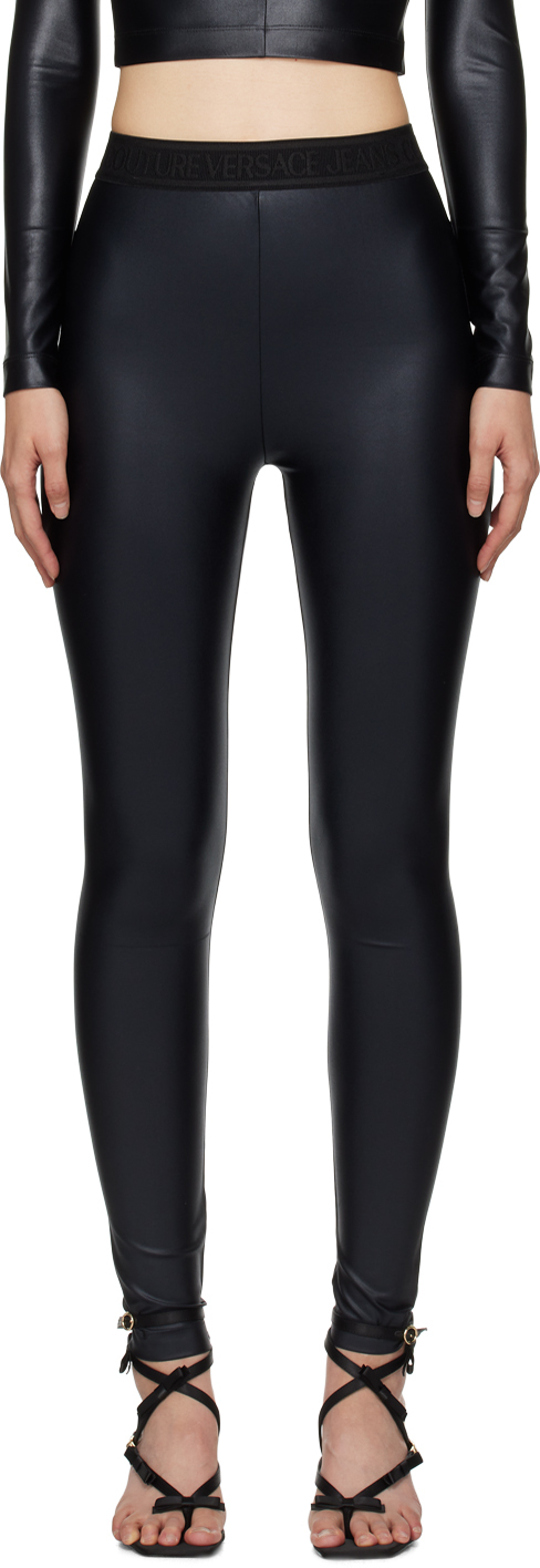 Versace Jeans Couture Black Jacquard Leggings In E899 Black