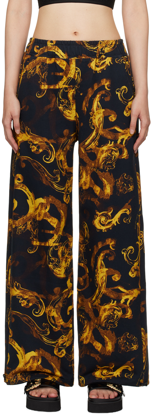 Versace Jeans Couture Black Printed Lounge Trousers In Eg89 Black/gold