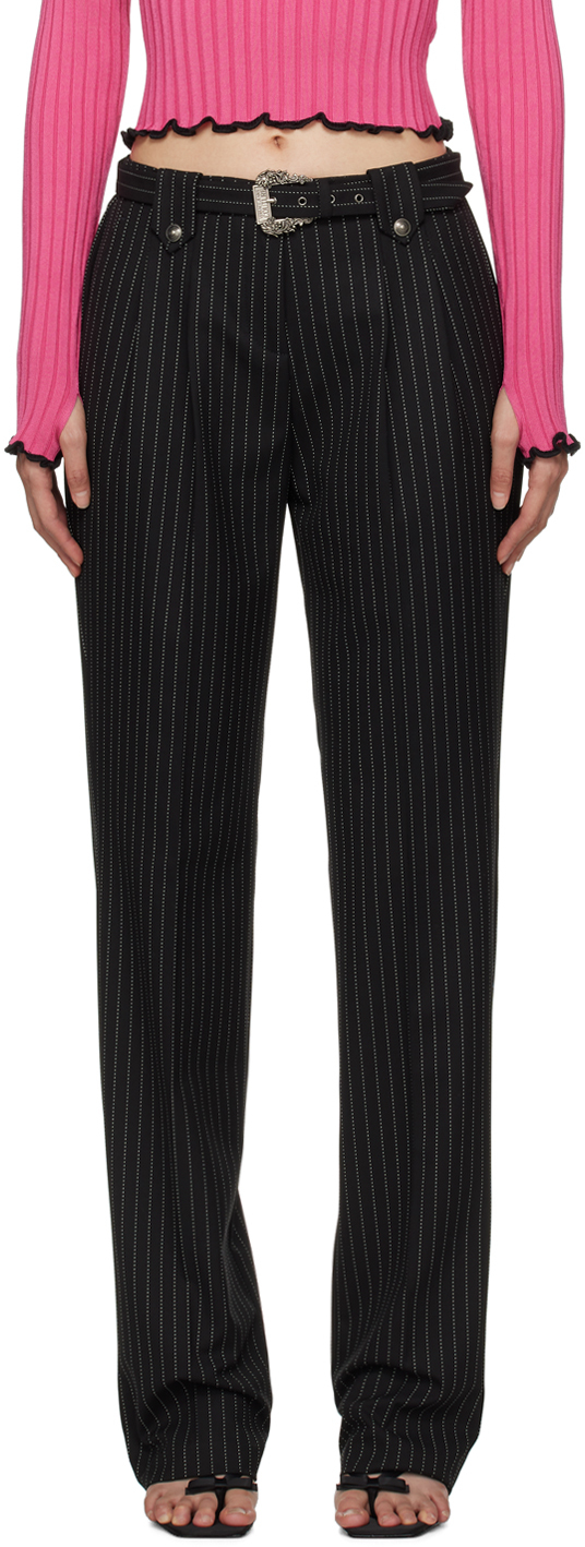 Versace Jeans Couture Black Pinstripe Trousers In E899 Black