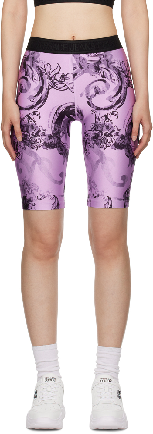 Versace Jeans Couture Purple Printed Shorts In E320 Lilac