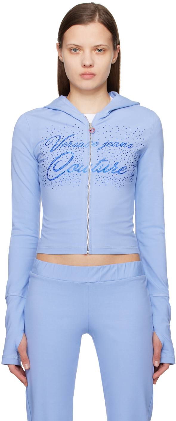Versace Jeans Couture Blue Crystal-cut Hoodie