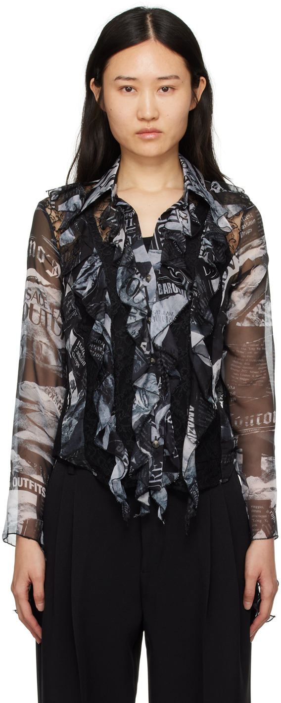 Versace Jeans Couture Black Print Blouse In E899 Black