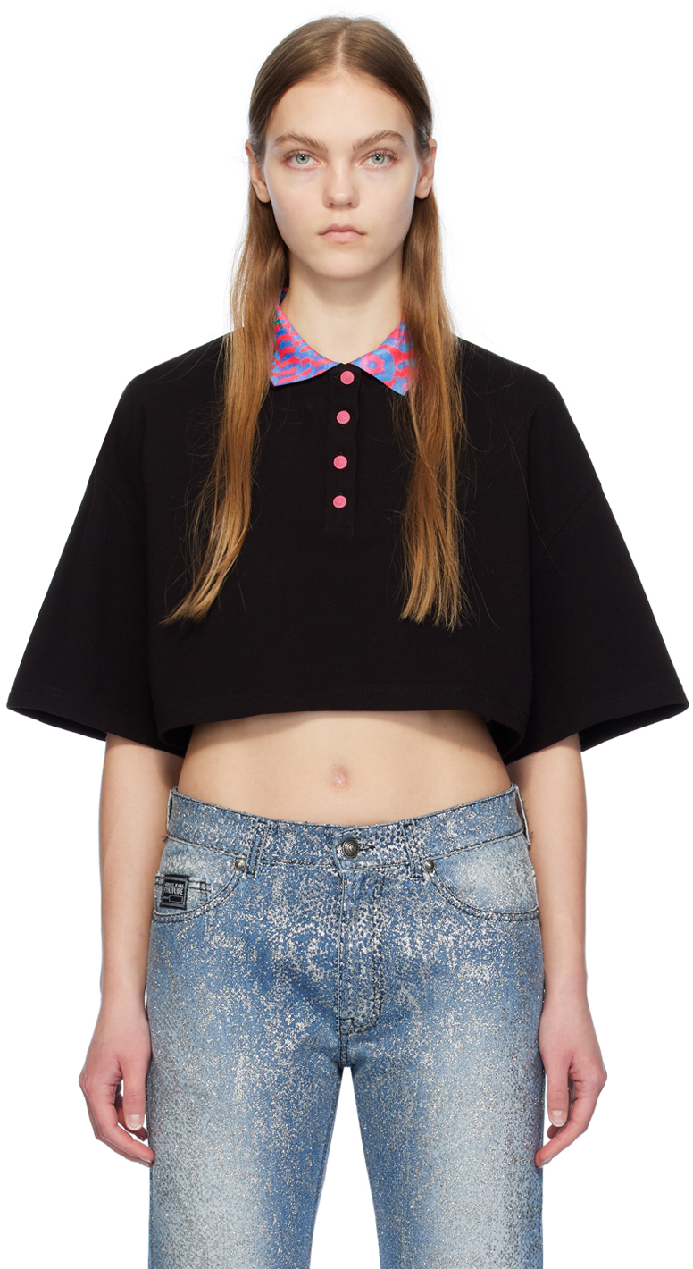 Shop Versace Jeans Couture Black Cropped Polo In E899 Black