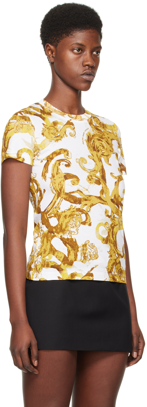 Shop Versace Jeans Couture White Watercolor Couture T-shirt In Eg03 White/gold