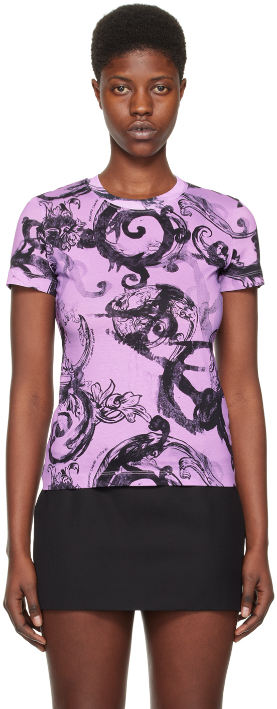 Versace Jeans Couture Purple Watercolor Couture T-shirt In E320 Lilac