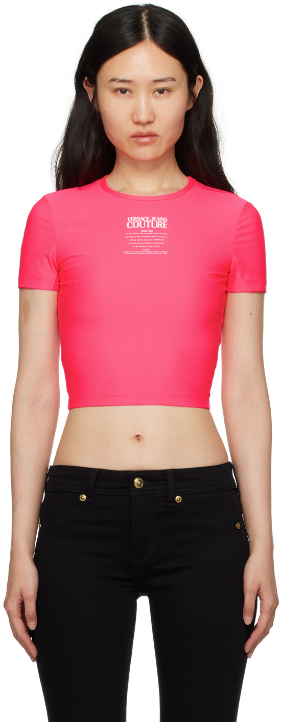 Shop Versace Jeans Couture Pink Print T-shirt In E401 Hot Pink