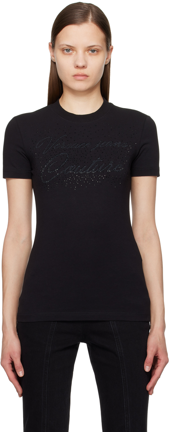 Versace Jeans Couture Black Crystal-cut T-shirt In E899 Black