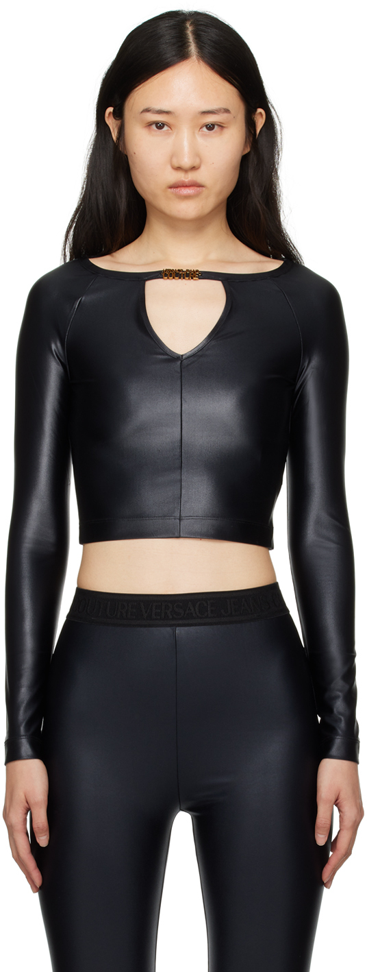 Versace Jeans Couture Black Cutout Long Sleeve T-shirt In E899 Black